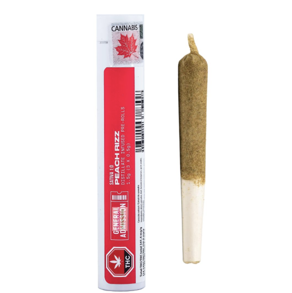 Peach Rizz Distillate Infused PreRoll  1x1g